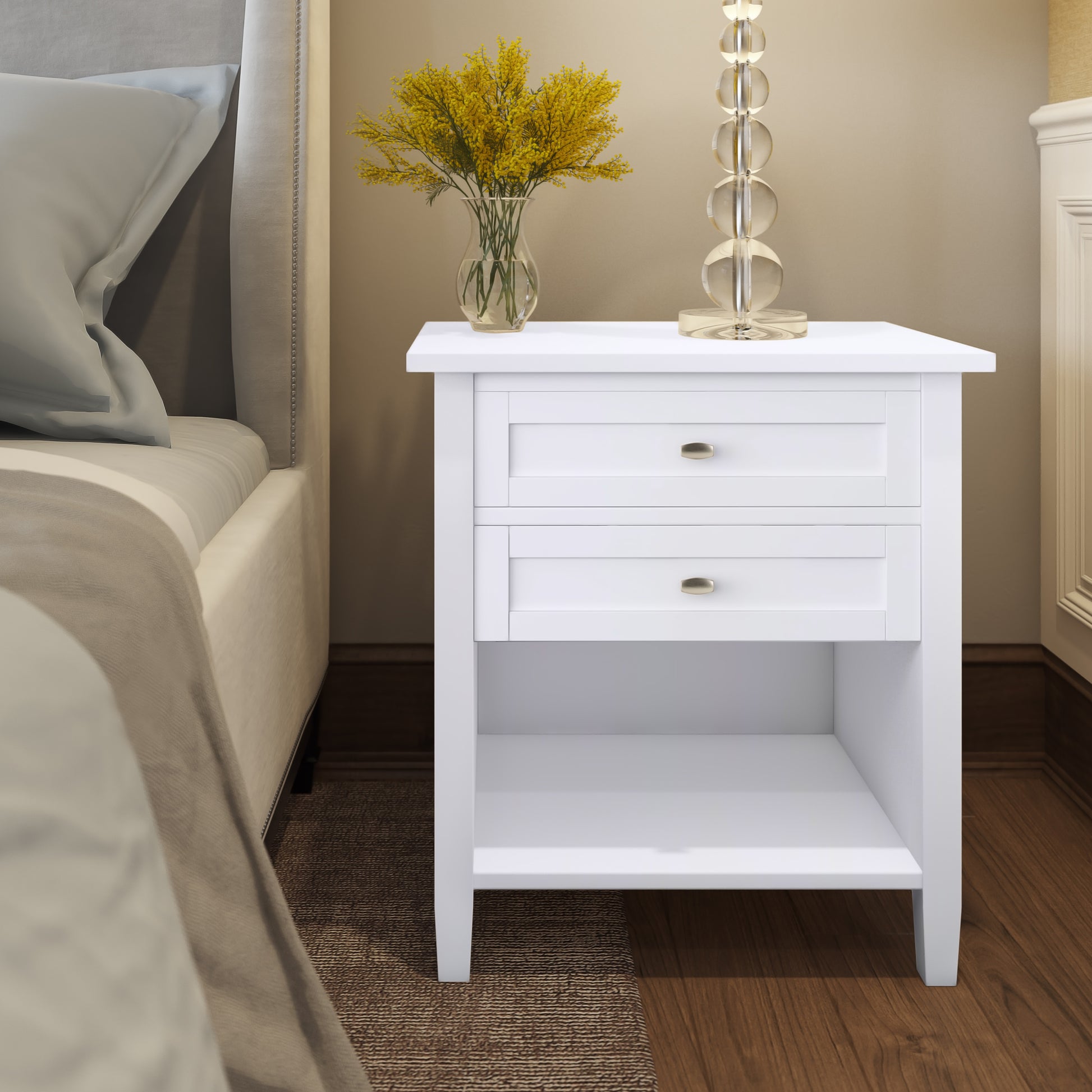 White Wood Nightstand - 24" Wide Bedroom Storage