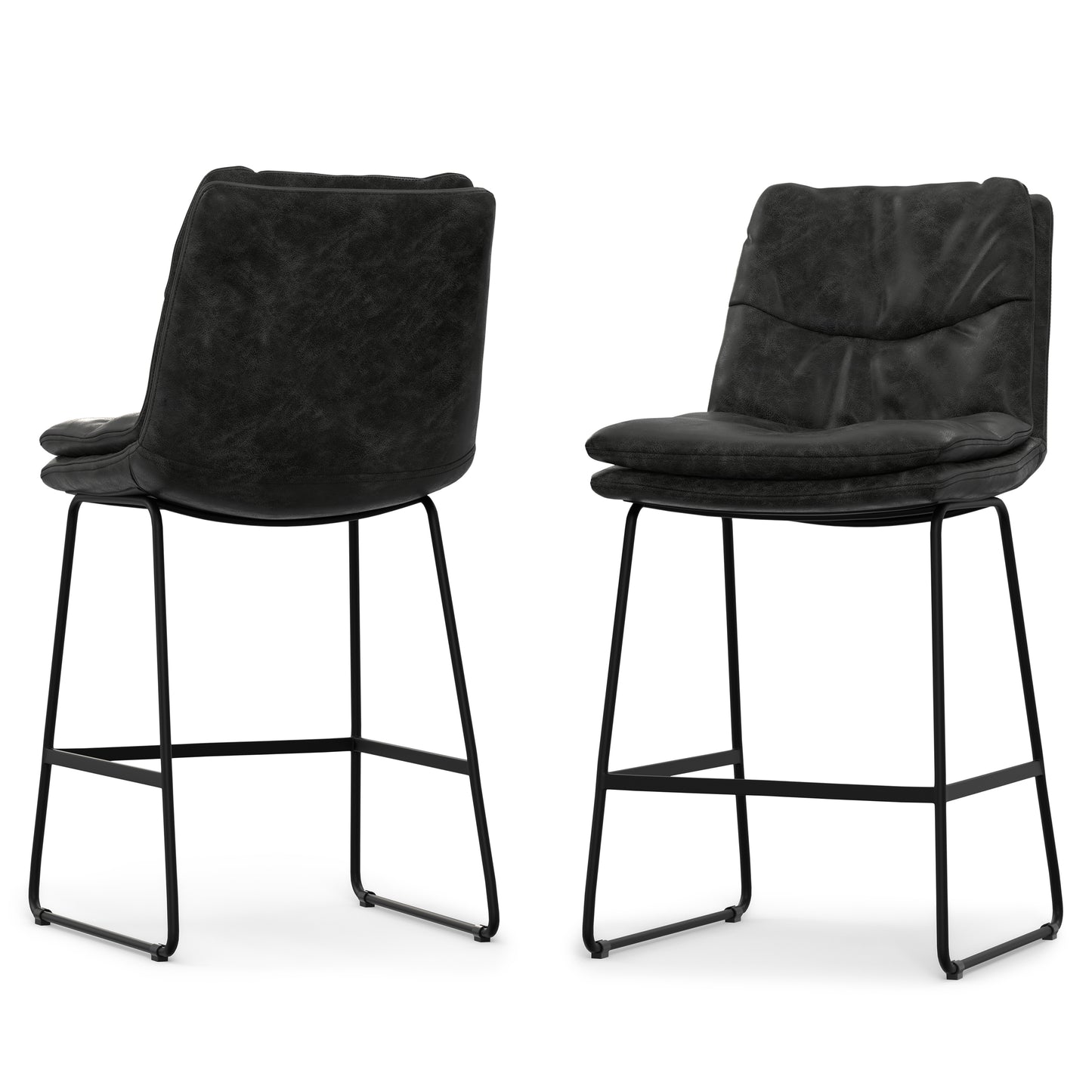 Charcoal Grey Wood Metal Counter Height Stool Set of 2