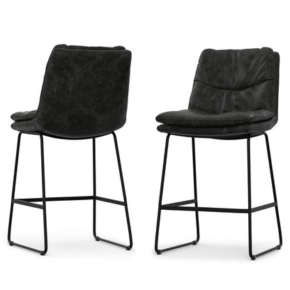 Charcoal Grey Wood Metal Counter Height Stool Set of 2