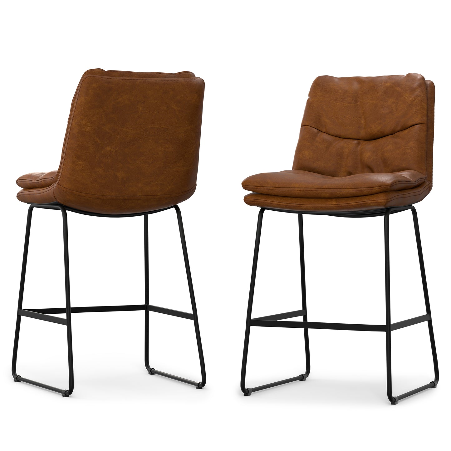 Camel Brown Wood Metal Stool Set of 2 for Bedroom