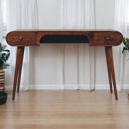 Solid Wood London Arch Writing Desk, 2-Drawers, Chestnut, Brown