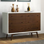 Mid Century Modern White Dresser 6 Drawer Storage Solution in Solid Wood, Dark Brown and White 33.1"H x 47.2"W x 15.7"D for Bedroom, Hallway, Entryway, Closet