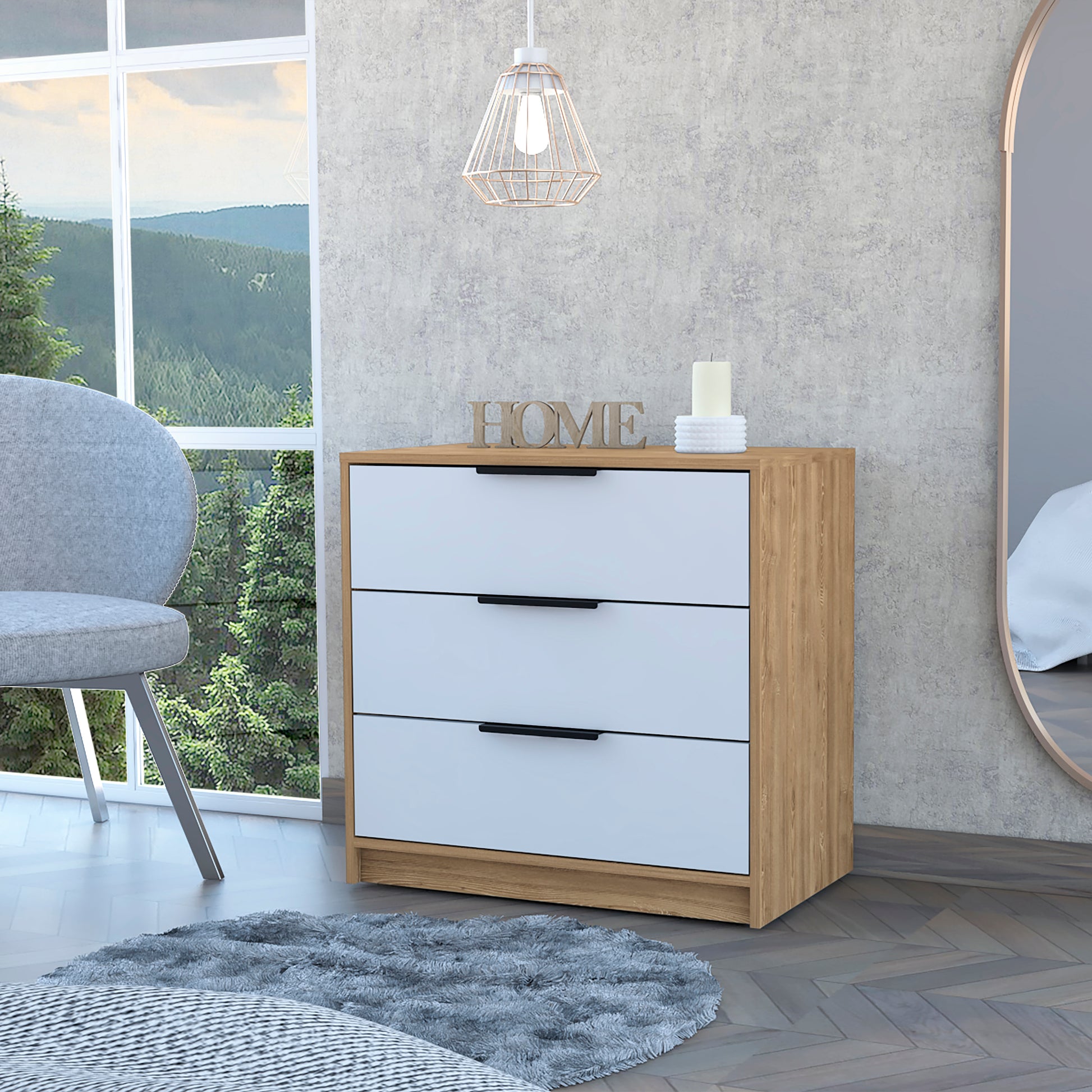 Kaia 3 Drawers Dresser, Superior Top -White / Pine
