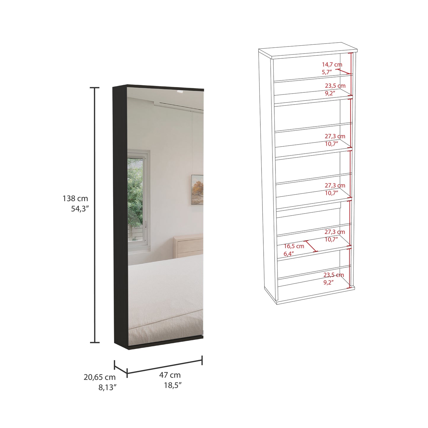 Black 54" Modern Bedroom Shoe Storage Unit