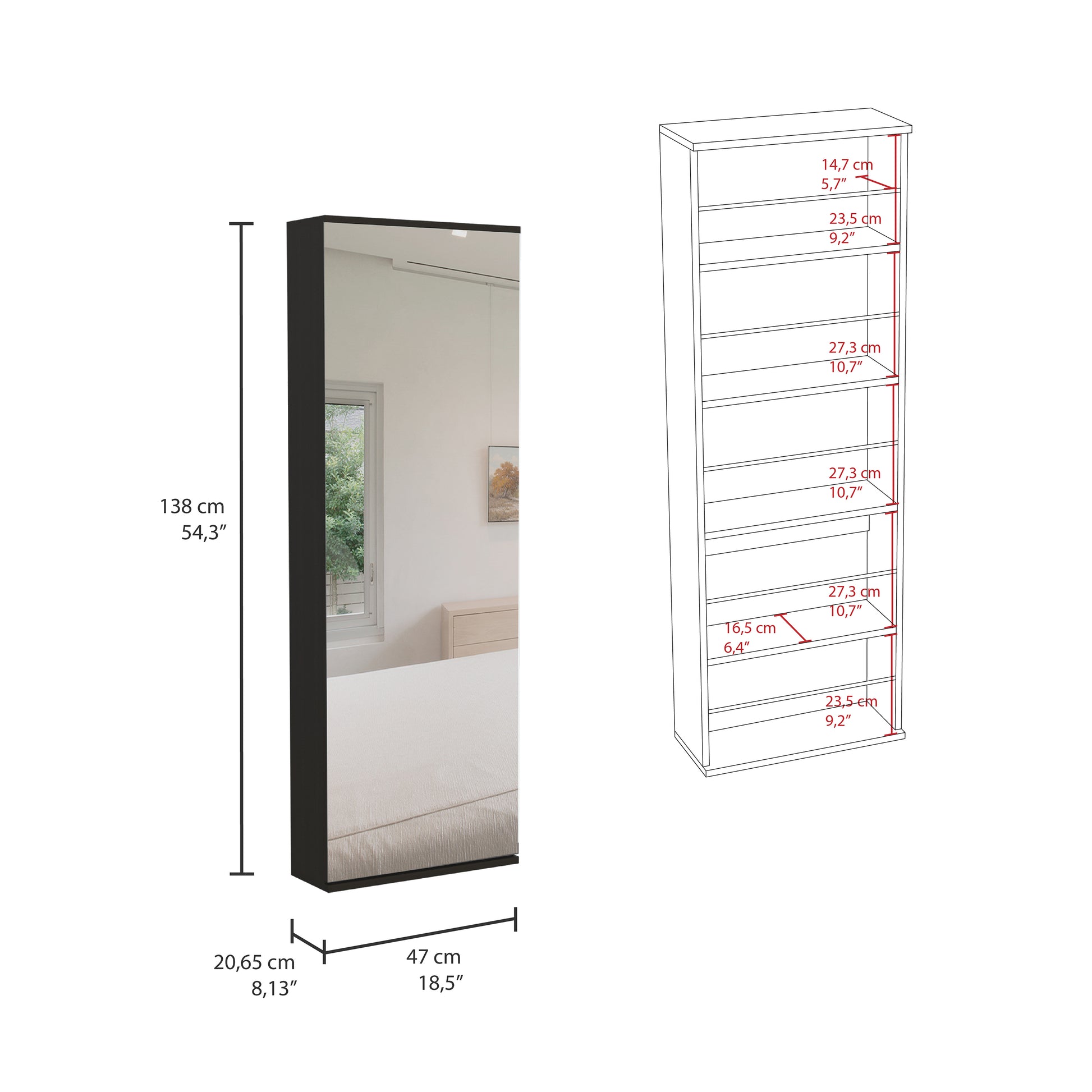 Black 54" Modern Bedroom Shoe Storage Unit