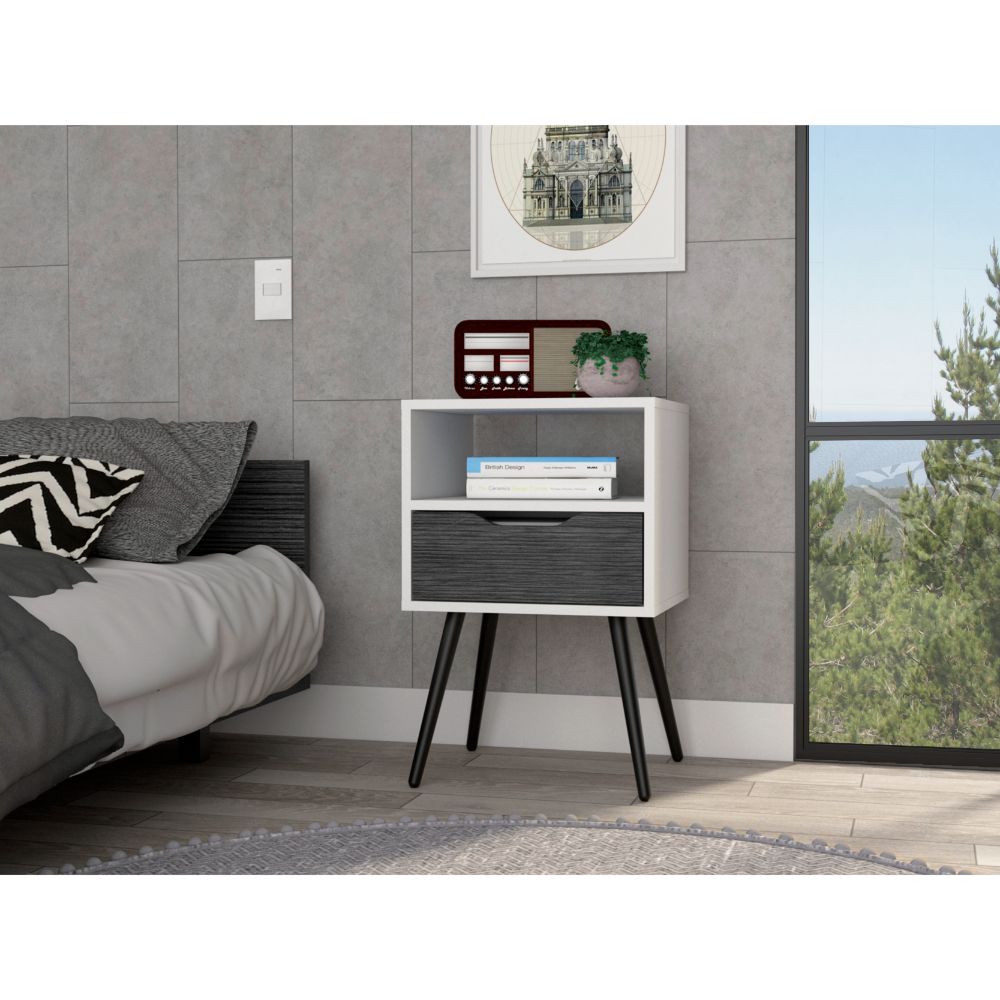 Small Multicolor Nightstand with One Drawer - Bedroom Storage