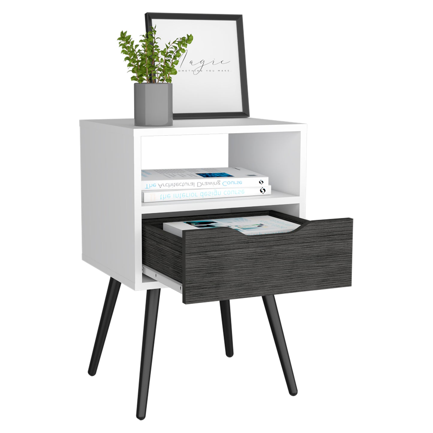 Small Multicolor Nightstand with One Drawer - Bedroom Storage