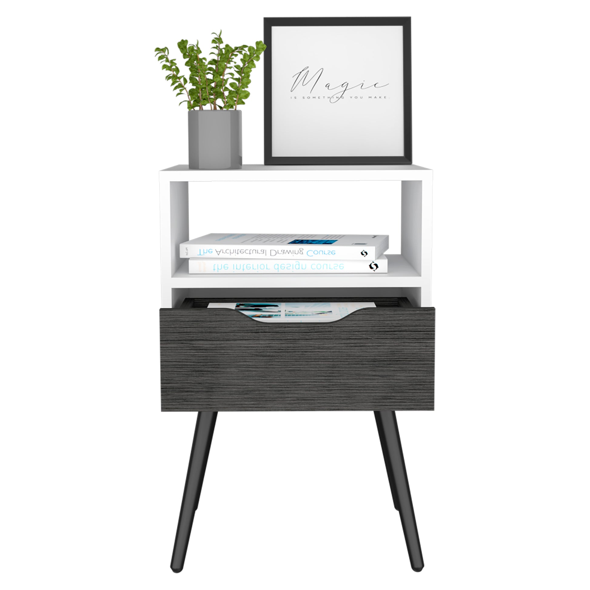 Small Multicolor Nightstand with One Drawer - Bedroom Storage