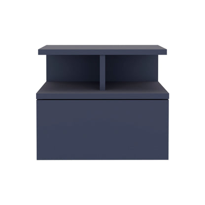 Adele Floating Nightstand, With One Drawer And Two Small Below Shelves For Storage or Decor, Navy Blue