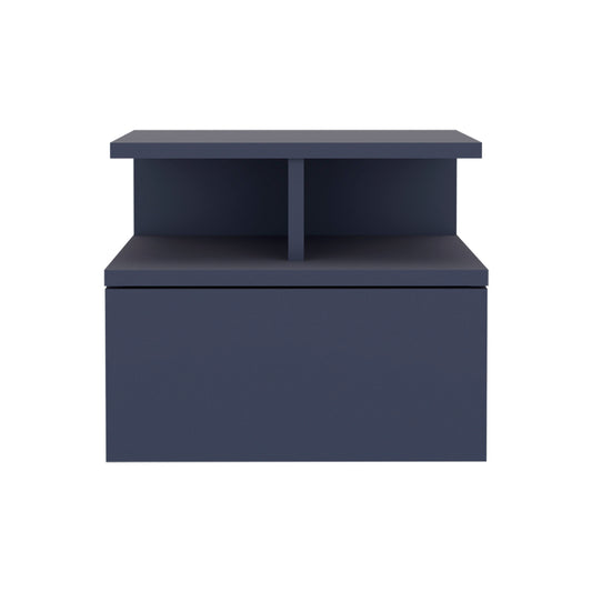 Adele Floating Nightstand, With One Drawer And Two Small Below Shelves For Storage or Decor, Navy Blue