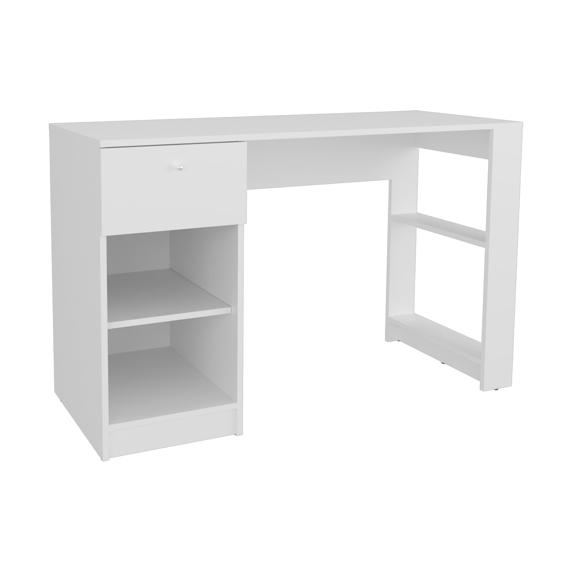 White Rectangular Desk with Four Shelves & One Drawer