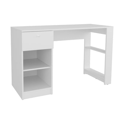 White Rectangular Desk with Four Shelves & One Drawer