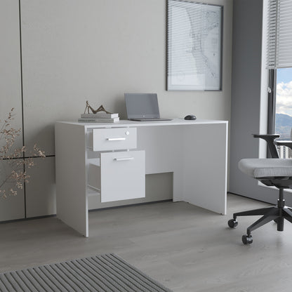 Compact White Particle Board Office Desk with Storage Drawers for Home Office