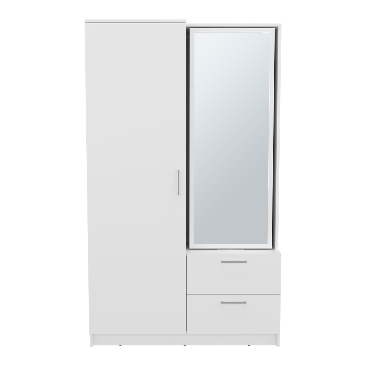 71" White Mirror Armoire with Two Drawers & Hanging Rod for Bedroom