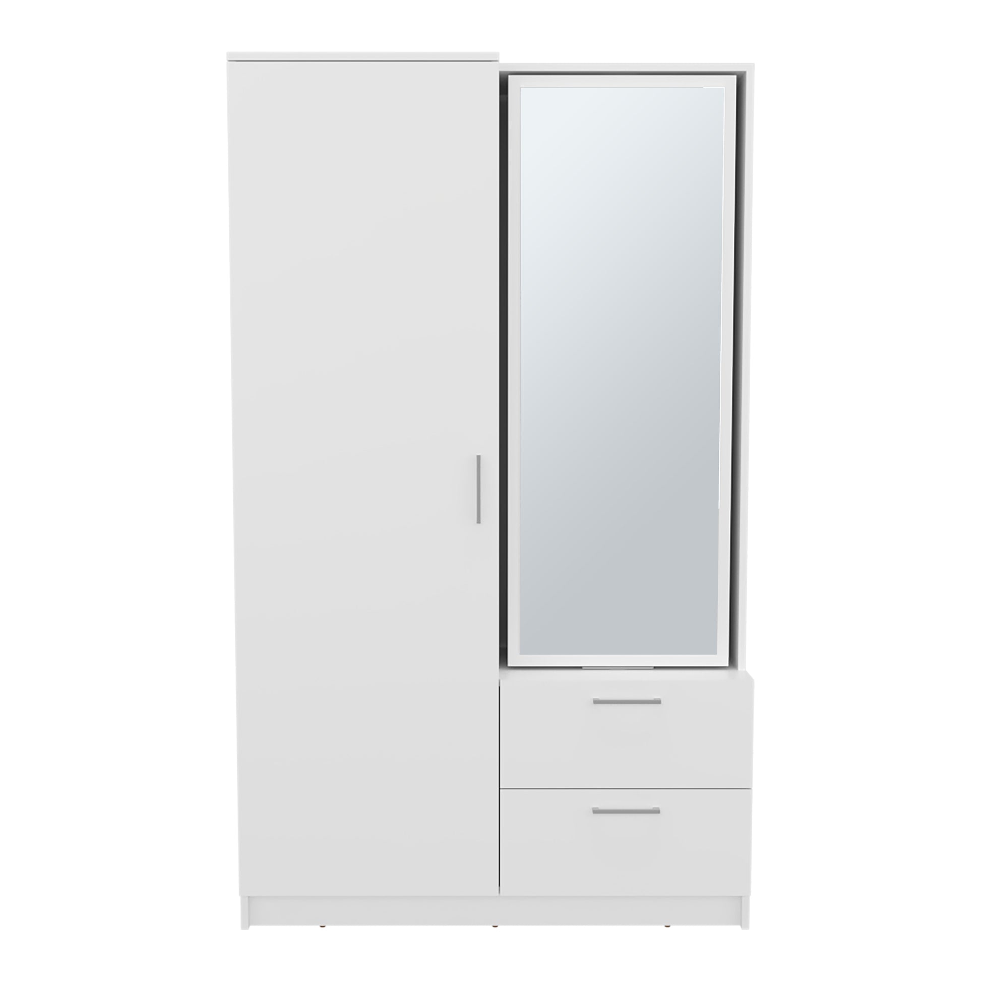 71" White Mirror Armoire with Two Drawers & Hanging Rod for Bedroom