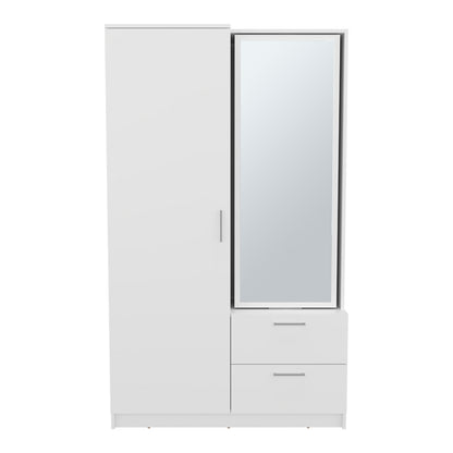71" White Mirror Armoire with Two Drawers & Hanging Rod for Bedroom