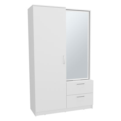 71" White Mirror Armoire with Two Drawers & Hanging Rod for Bedroom
