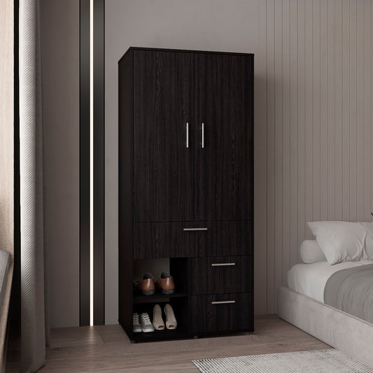 Alpine Armoire With Double Doors, Internal Shelves And Hanging Rod, Black