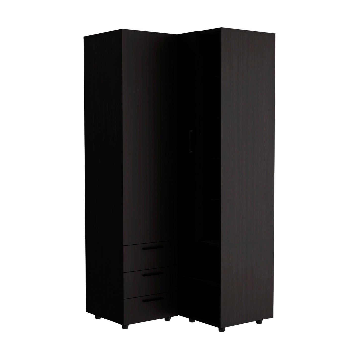 Black Corner Armoire - Space-Saving Storage for Bedroom