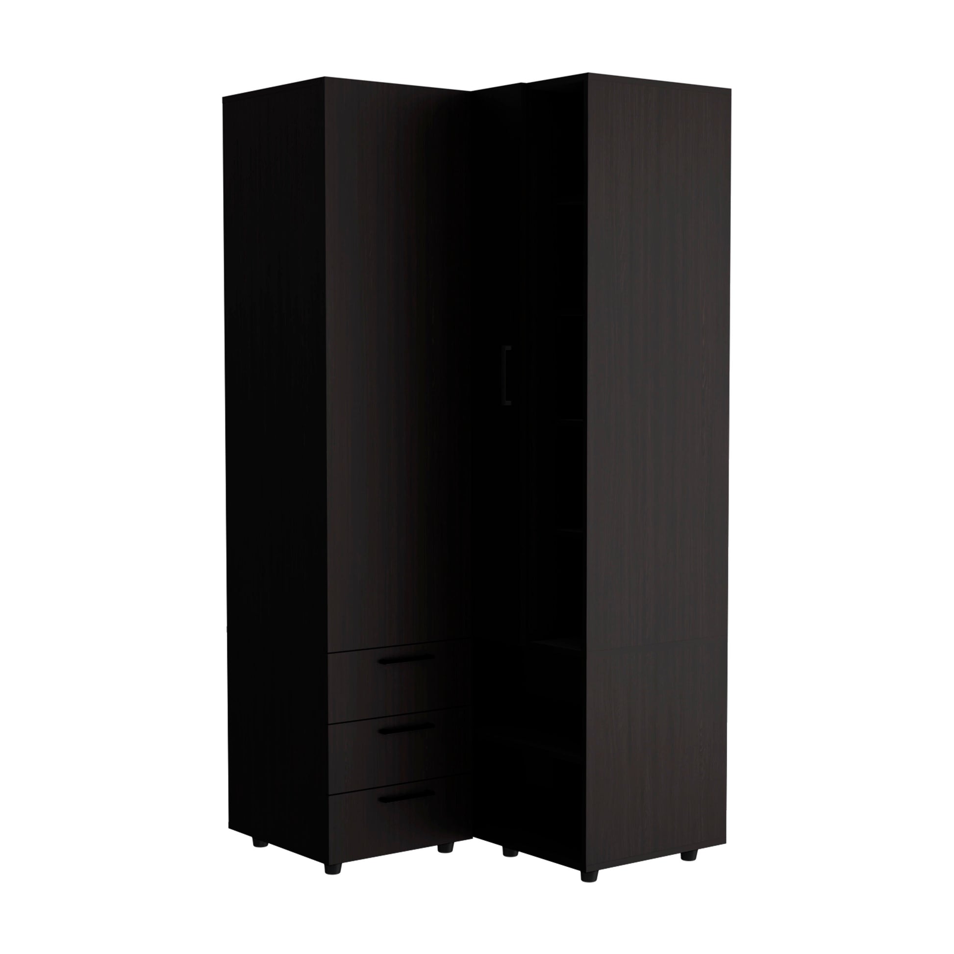 Black Corner Armoire - Space-Saving Storage for Bedroom