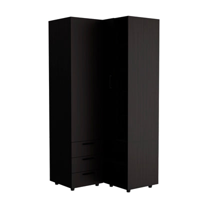 Black Corner Armoire - Space-Saving Storage for Bedroom