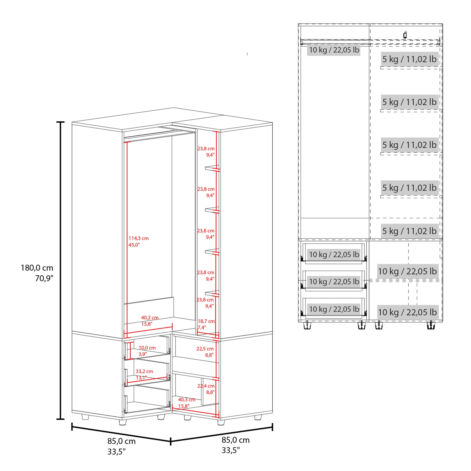 Black Corner Armoire - Space-Saving Storage for Bedroom