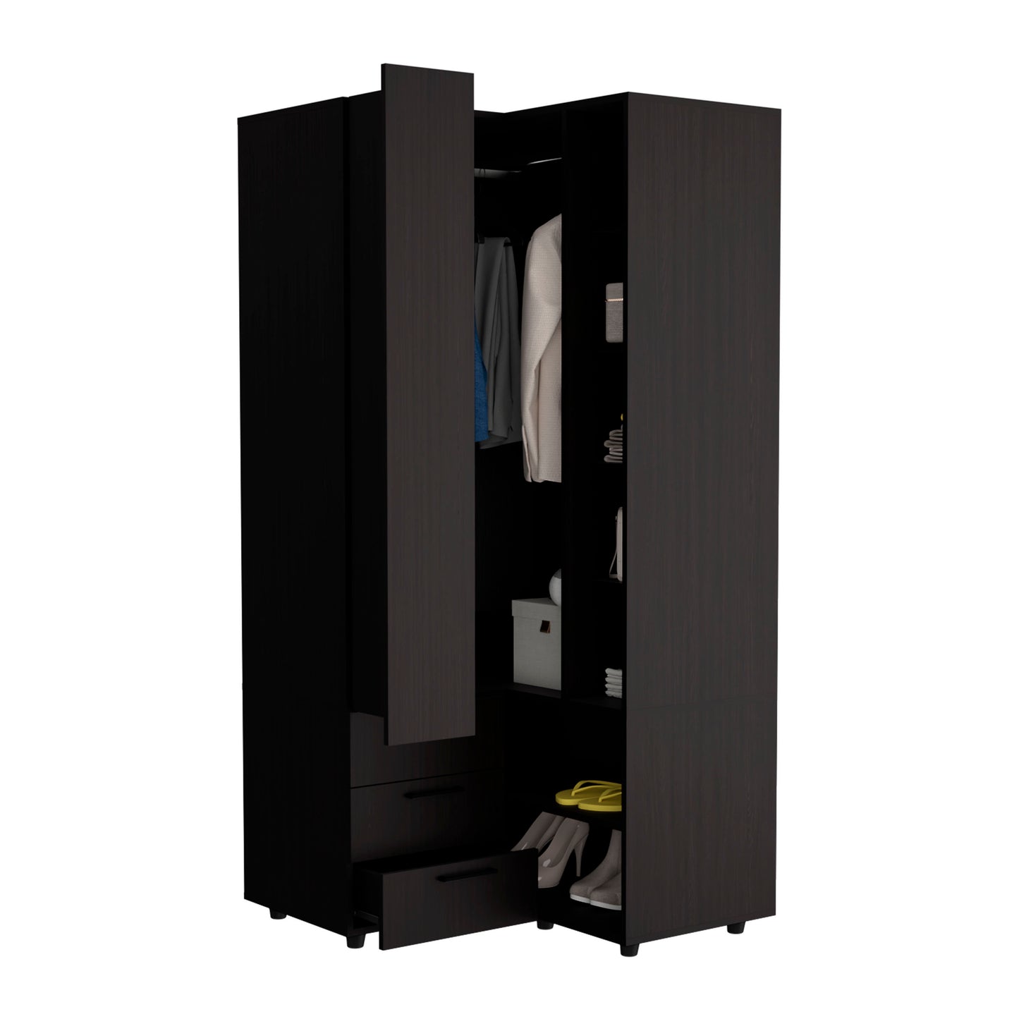 Black Corner Armoire - Space-Saving Storage for Bedroom