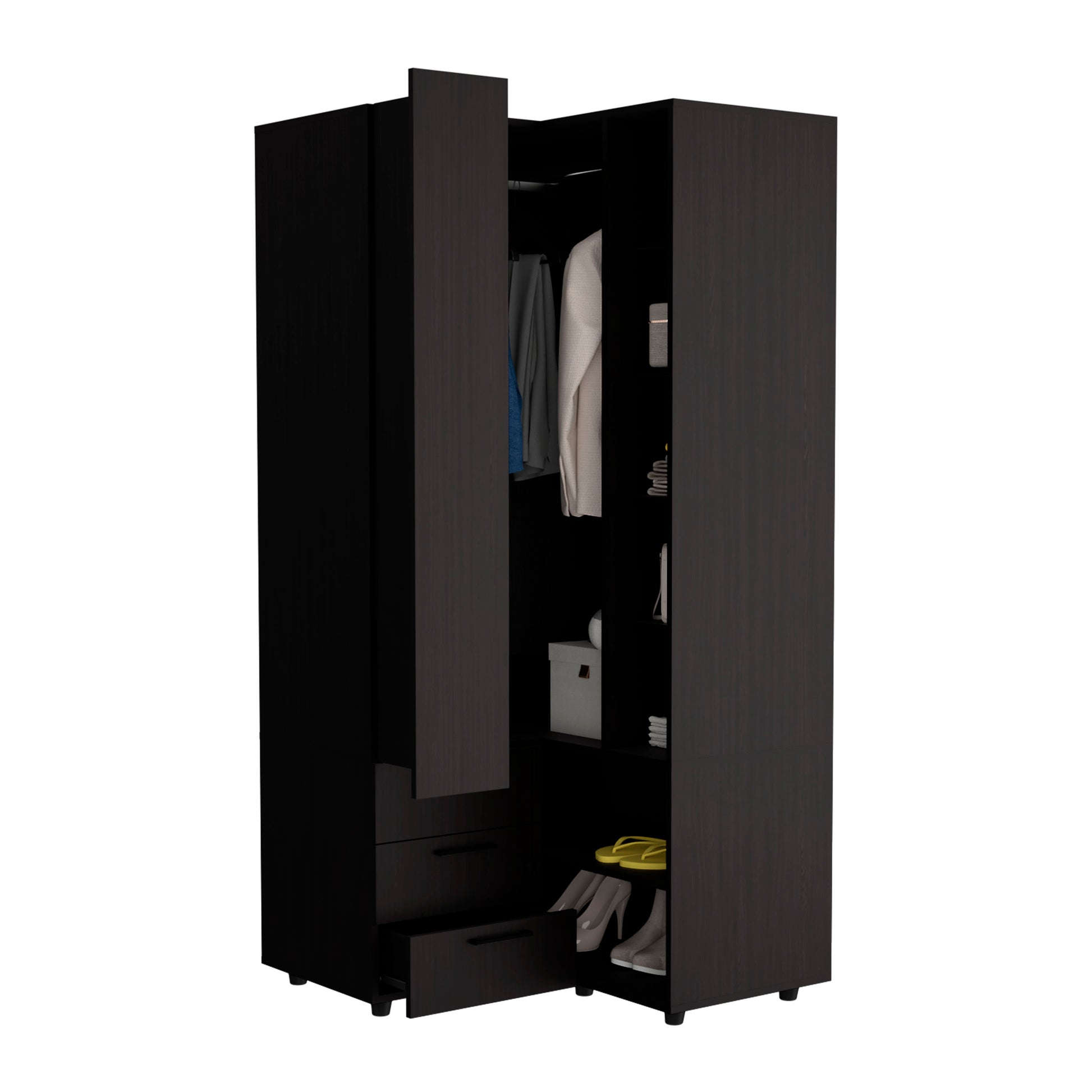 Black Corner Armoire - Space-Saving Storage for Bedroom