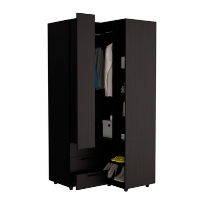 Black Corner Armoire - Space-Saving Storage for Bedroom
