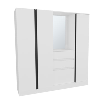 1.80m White Bedroom Dresser with Hanging Rod