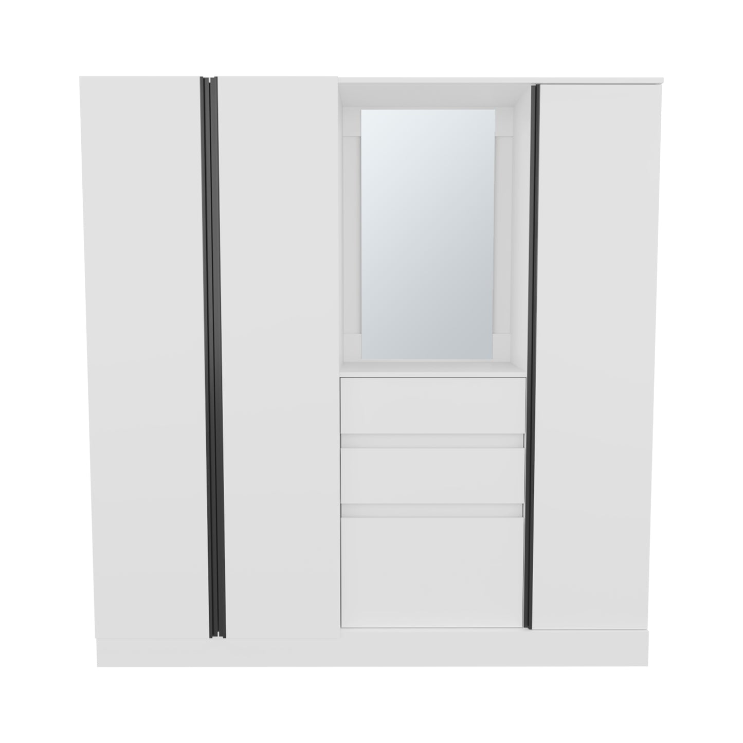 1.80m White Bedroom Dresser with Hanging Rod