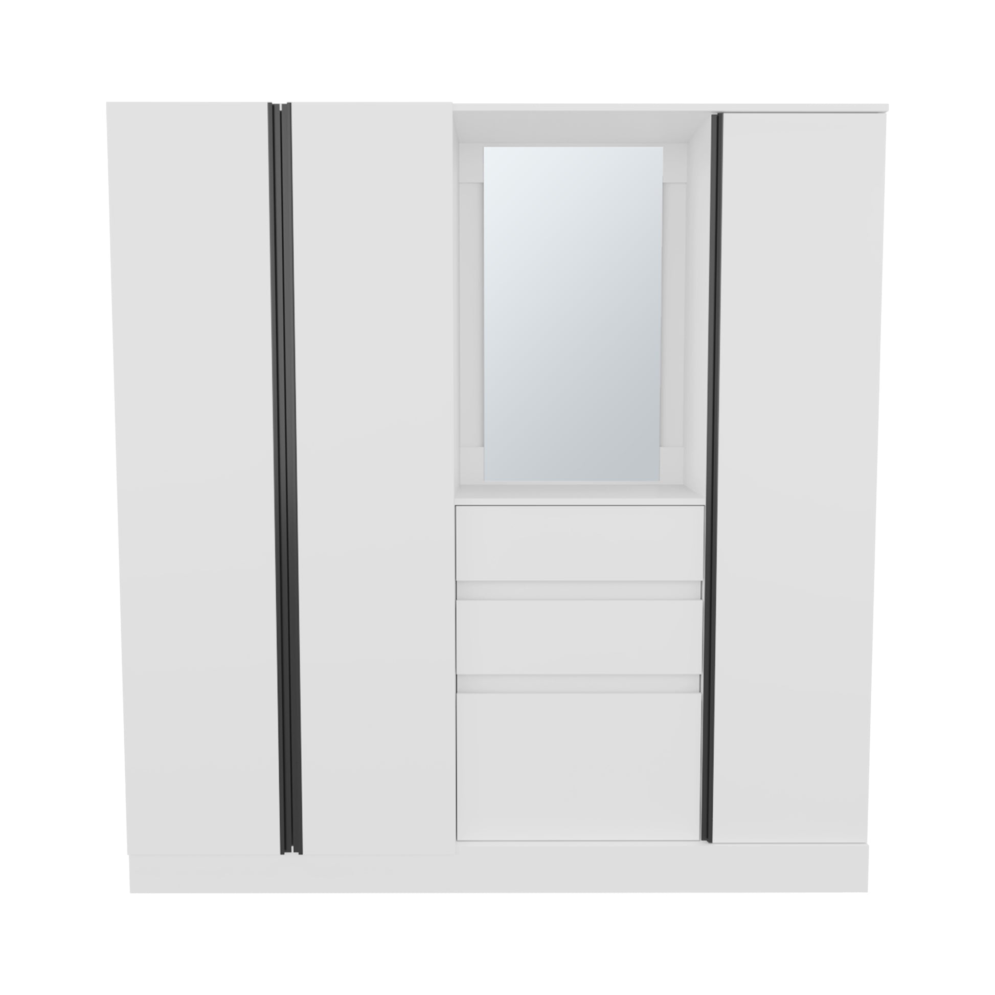 1.80m White Bedroom Dresser with Hanging Rod