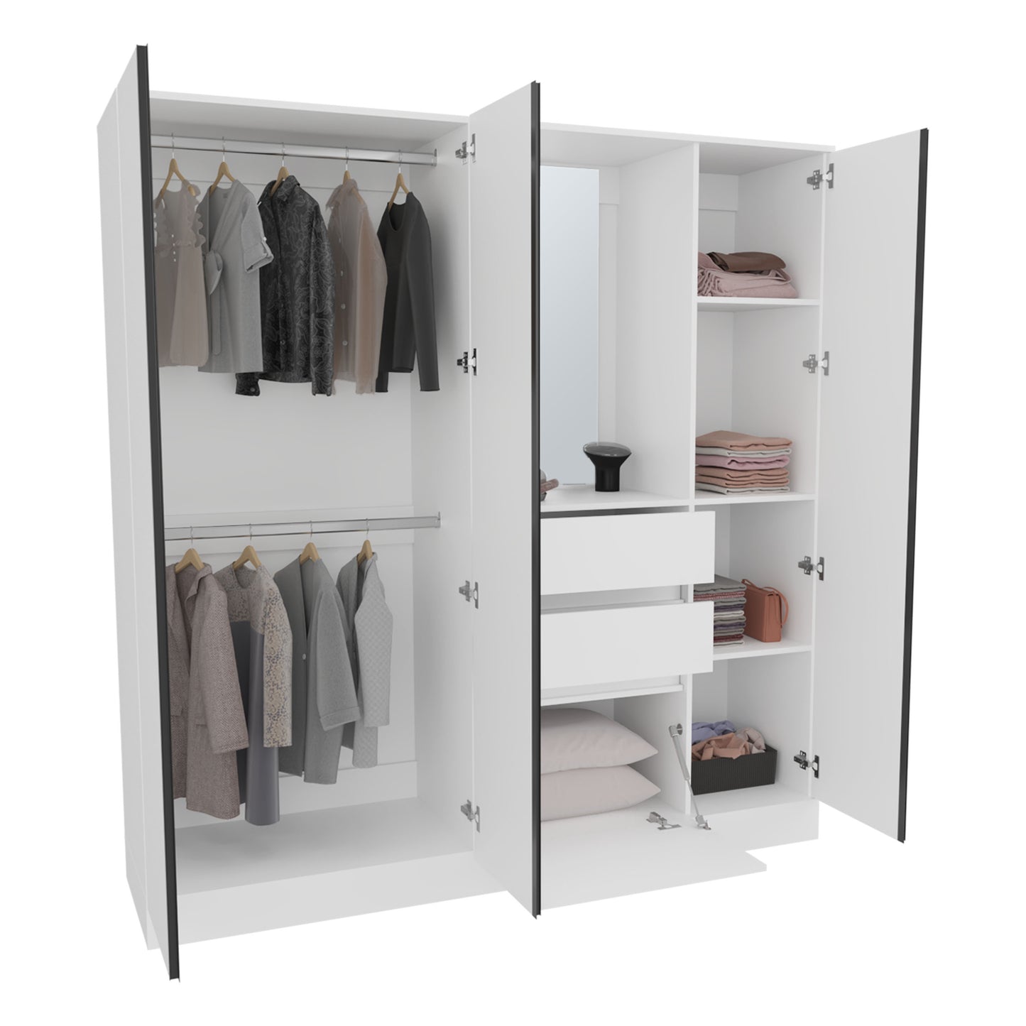 1.80m White Bedroom Dresser with Hanging Rod