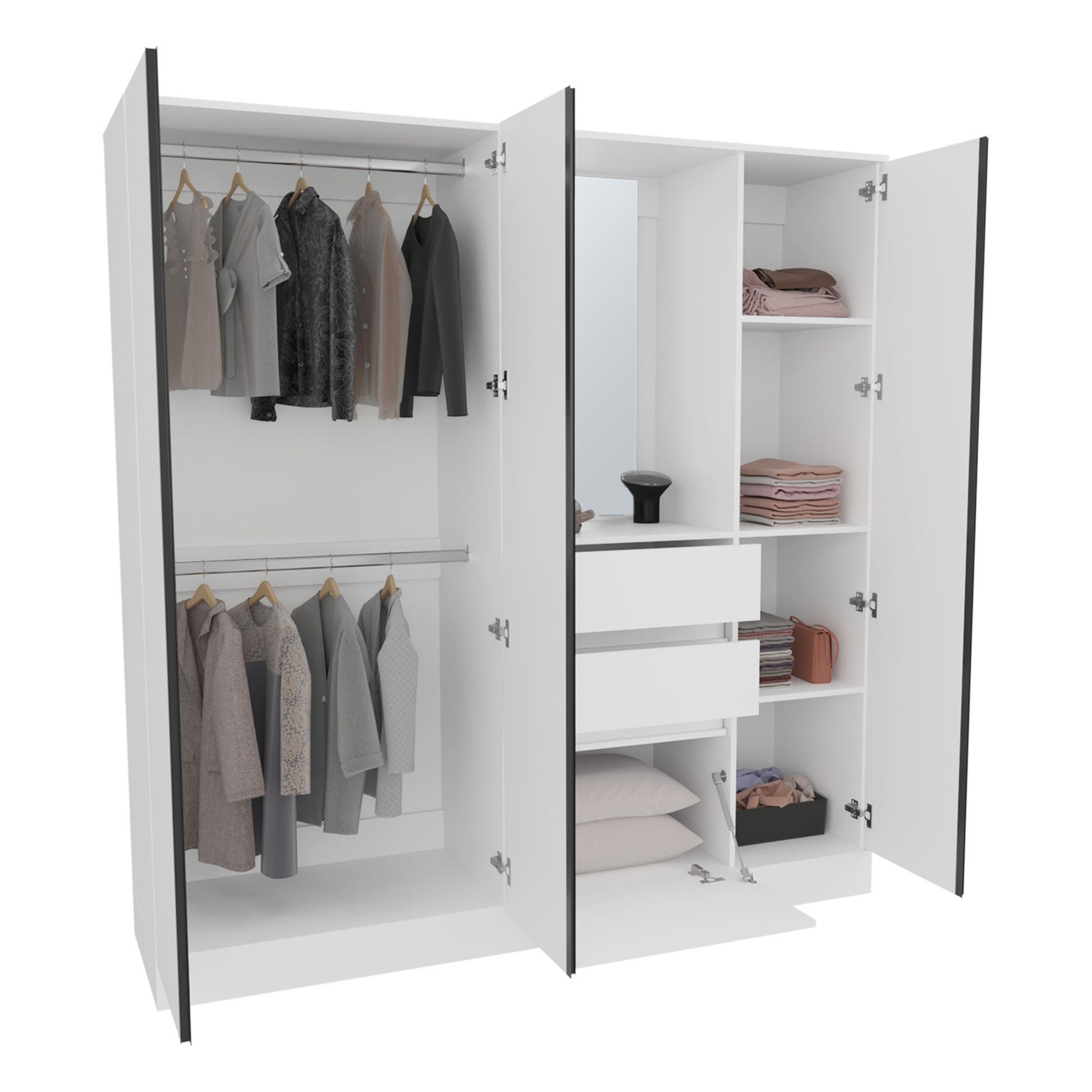 1.80m White Bedroom Dresser with Hanging Rod