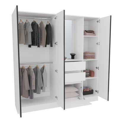 1.80m White Bedroom Dresser with Hanging Rod