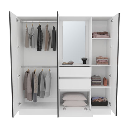 1.80m White Bedroom Dresser with Hanging Rod