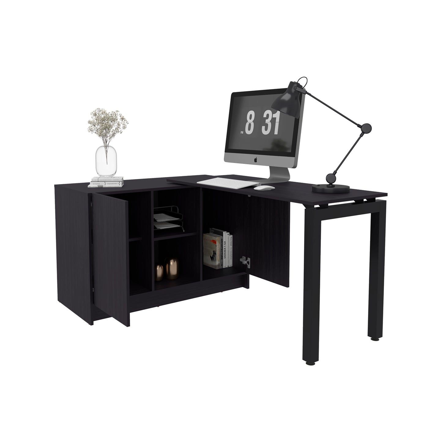 Alfie Rotable Desk - 72 Inch Wide Adjustable Workstation with Storage, Black
