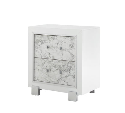 SKYE Marble White Nightstand - Modern Bedroom Storage