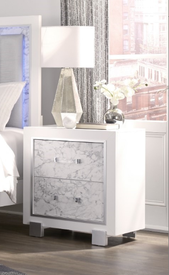 SKYE Marble White Nightstand - Modern Bedroom Storage