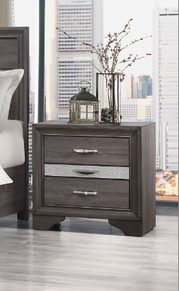 RYDER Sparkle Grey Nightstand - 2 Drawers, Modern Style