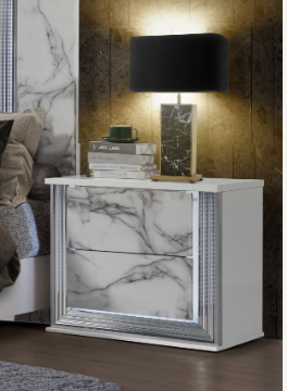 Marble Square Nightstand 2 Drawers Bedroom