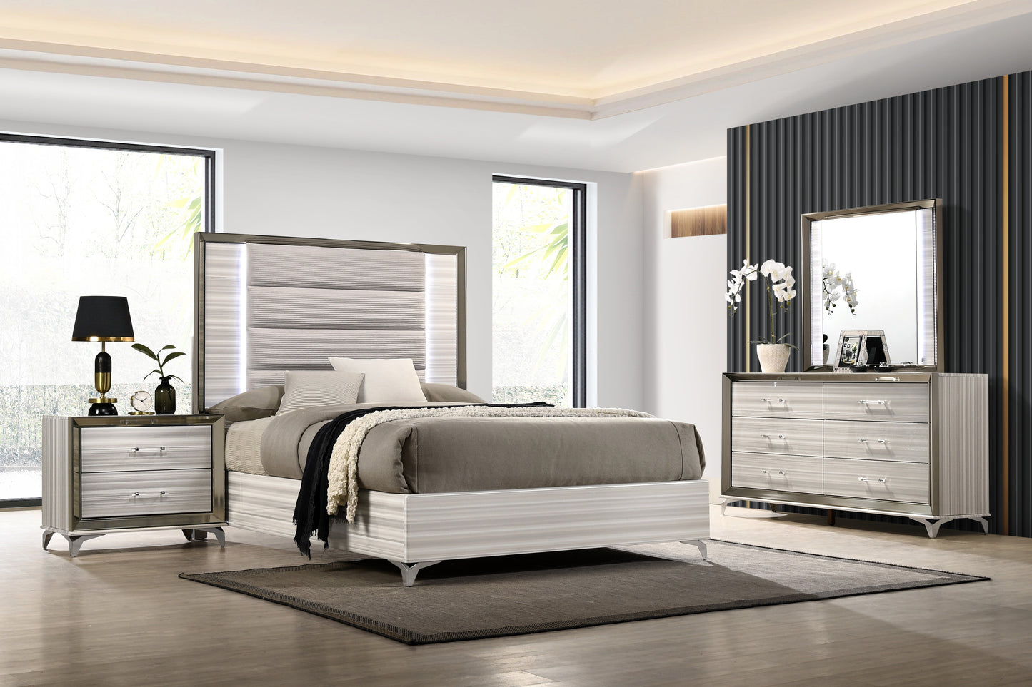 STAR WHITE NIGHTSTAND - White Square Nightstand with 2 Drawers