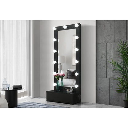ELISA BLACK NARROW TALL MIRROR WITH SPEAKER AND DRAWER