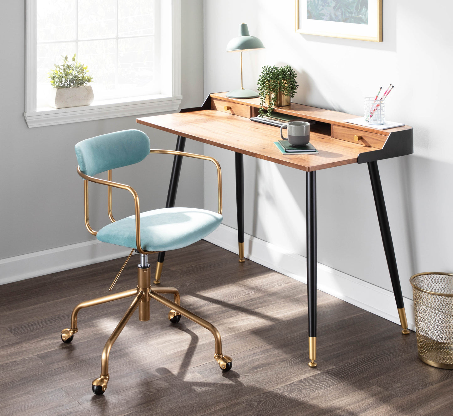 Blue Gold Velvet Office Chair - Modern Task Chair
