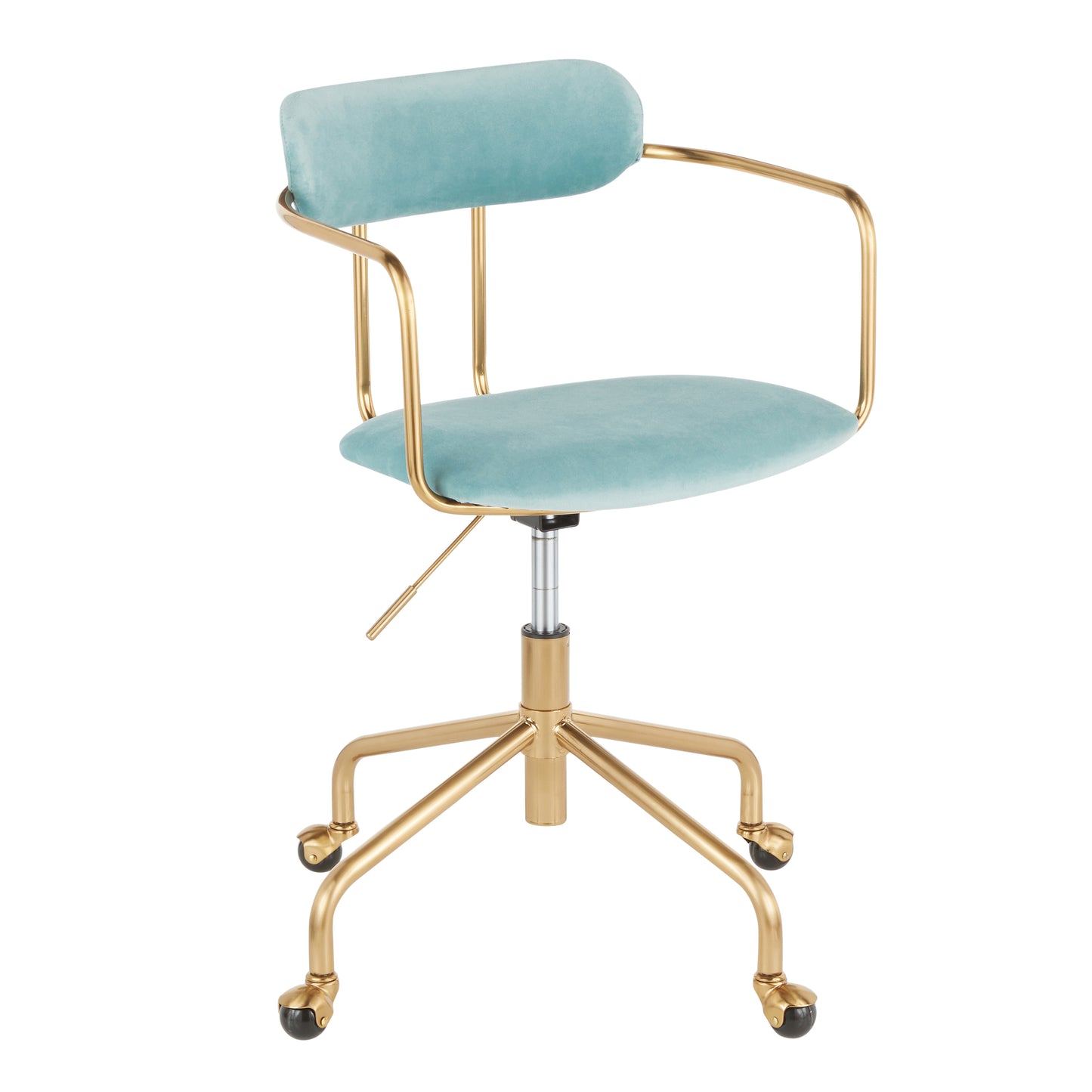Contemporary Office Chair in Gold Metal and Light Blue Velvet