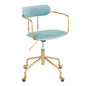 Contemporary Office Chair in Gold Metal and Light Blue Velvet