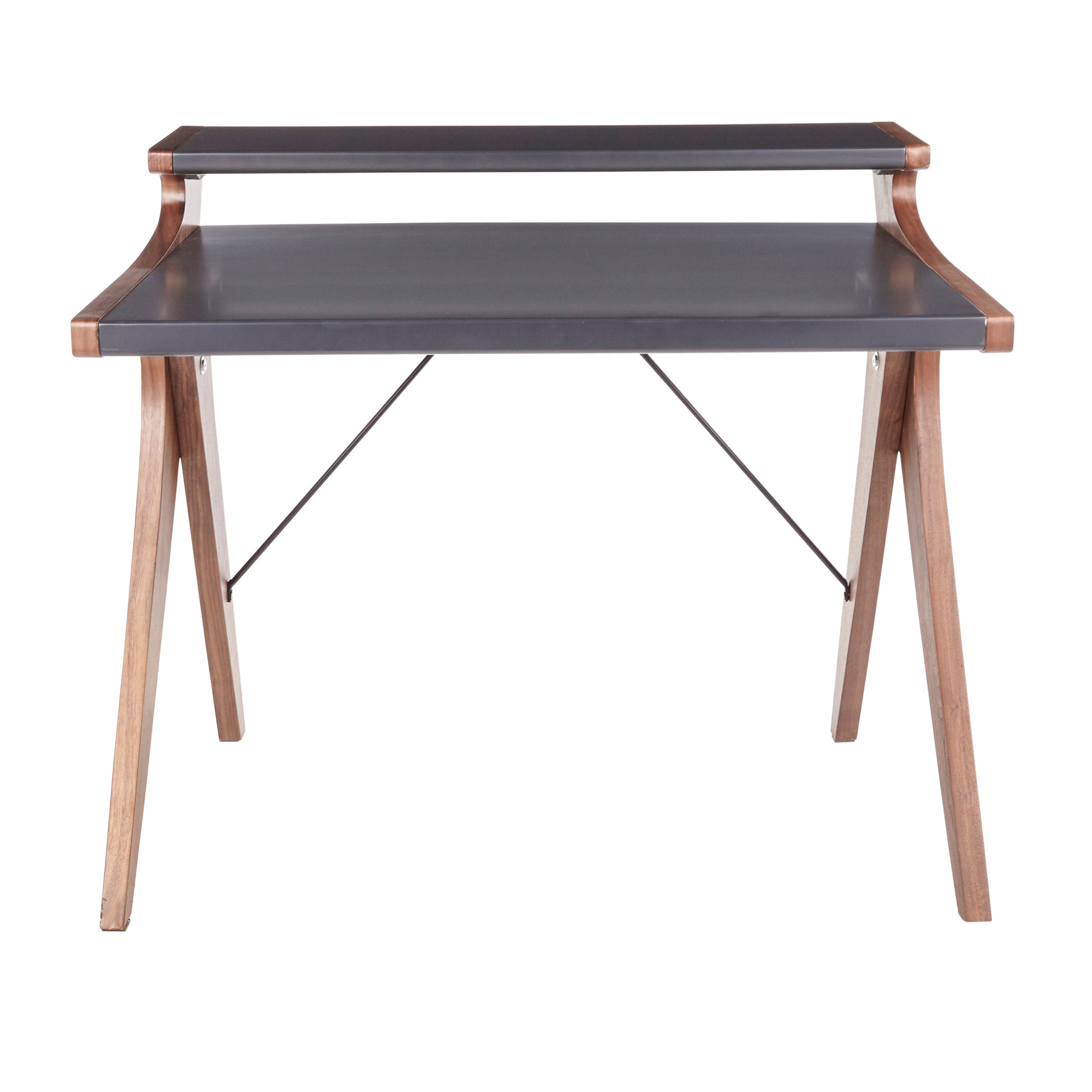 Archer Contemporary Desk - Grey & Walnut Wood