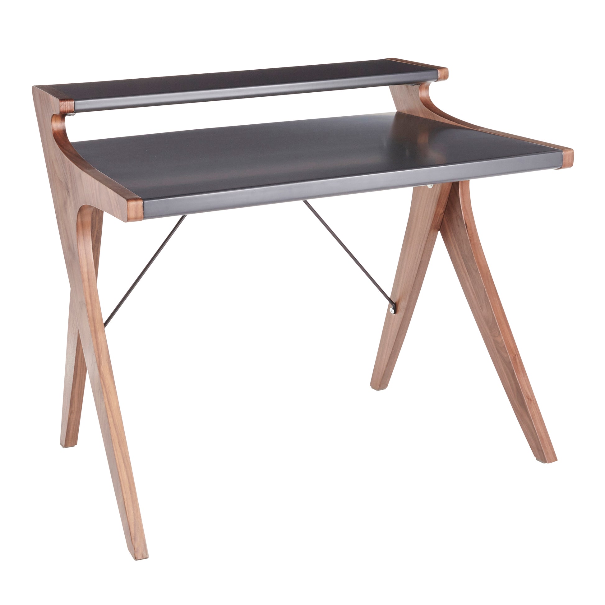 Archer Contemporary Desk in Walnut Wood with Grey Wood Top