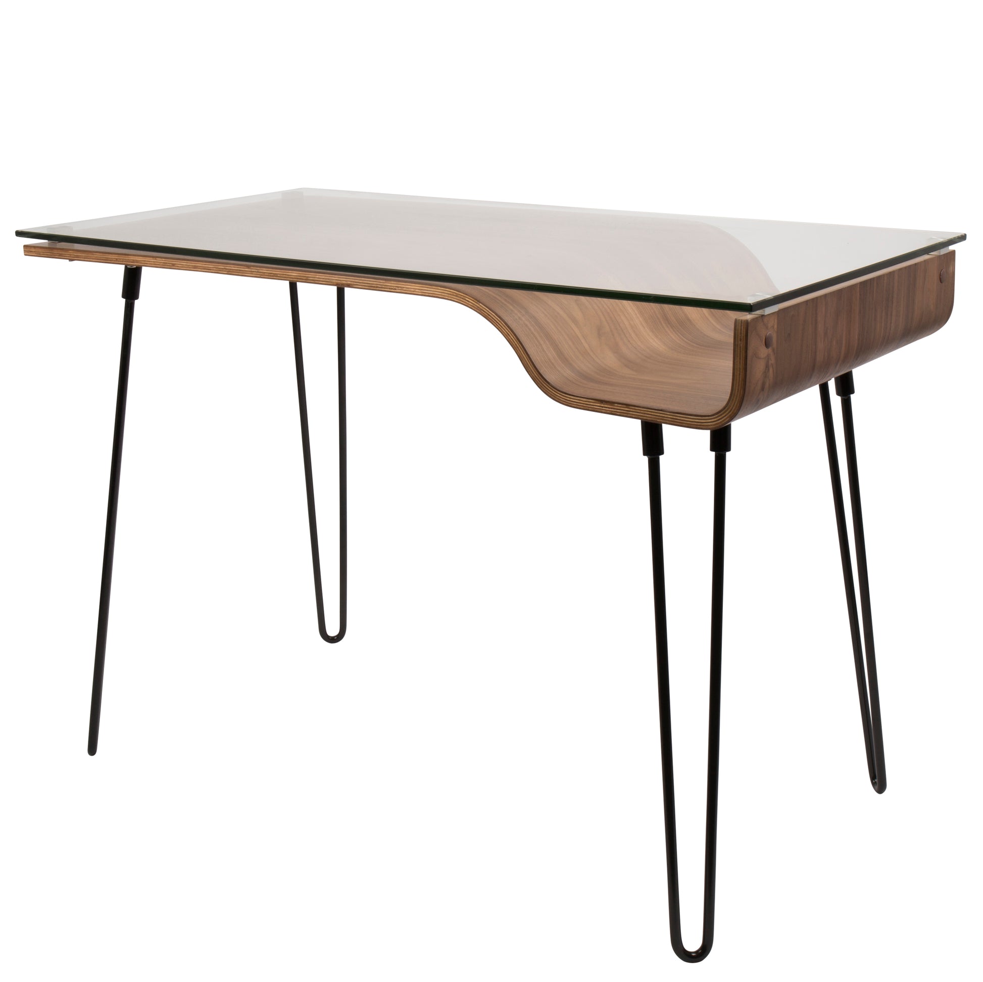 Avery Mid-Century Desk Walnut Wood Glass