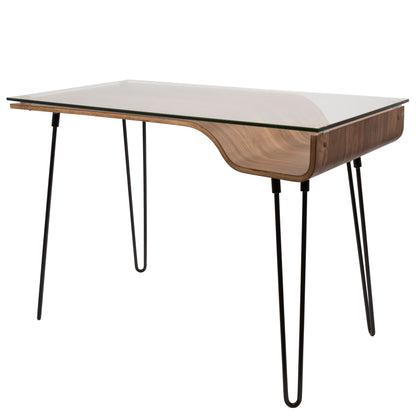 Avery Mid-Century Desk Walnut Wood Glass